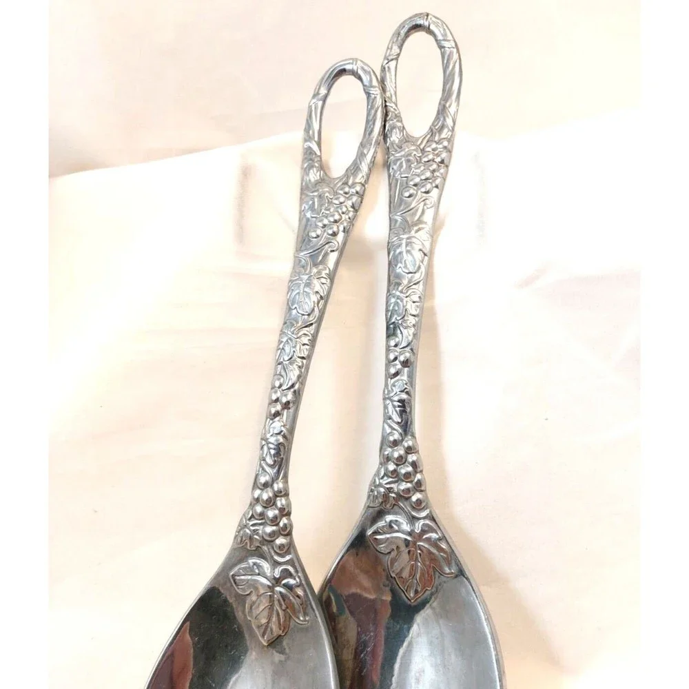 Vintage Lenox Salad Spoon Fork Server Set Aluminum Grapes Leaves 11.5”